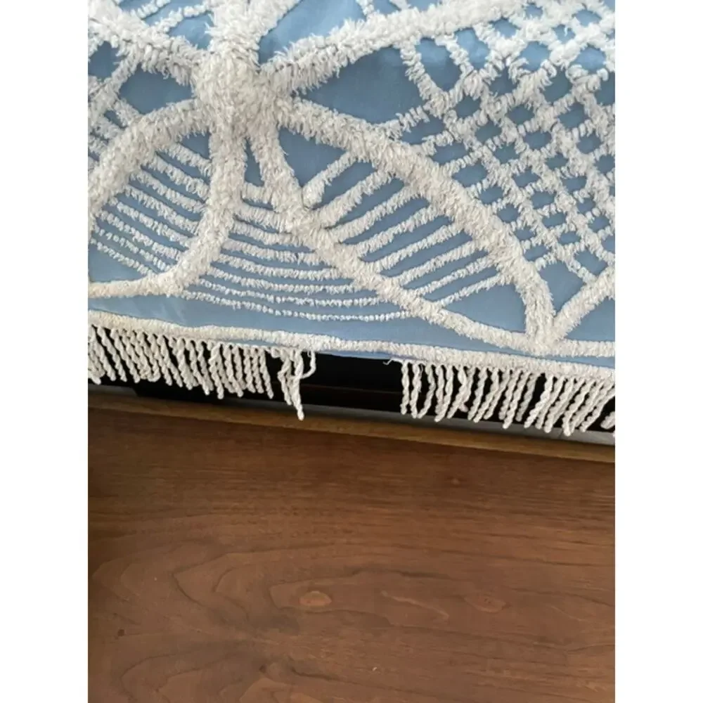 Vintage Blue White Chenille Bedspread 90x96 Full Queen Cottagecore Shabby Chic